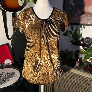 Vintage Brittany Black Early y2k 2000s Animal Print Top with Sequin Dots.